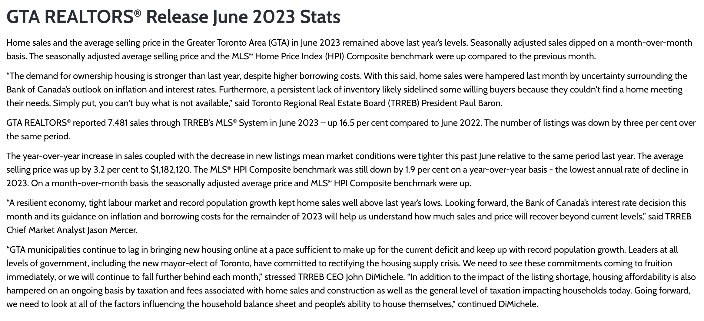 From Toronto Regional Real Estate Board