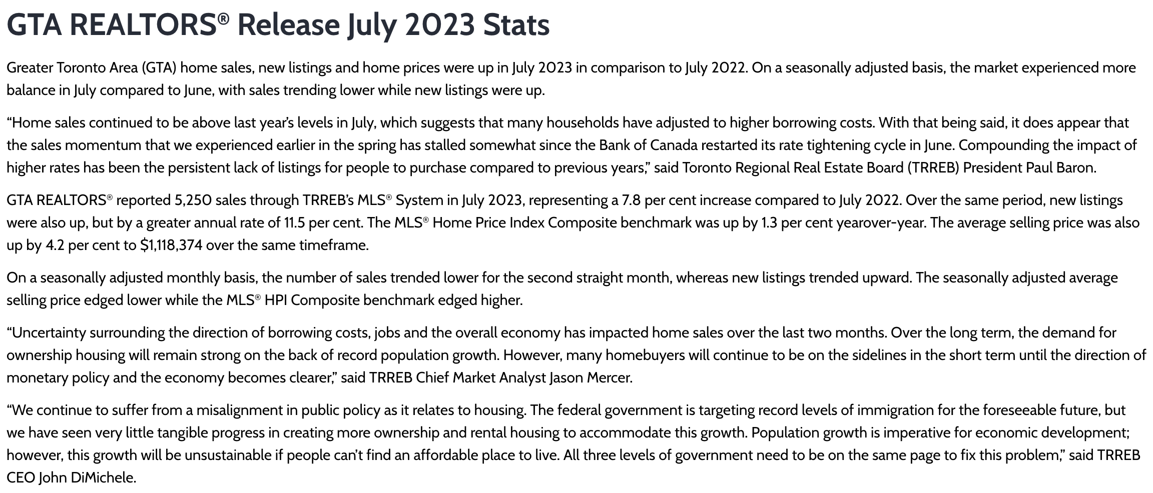 From Toronto Regional Real Estate Board