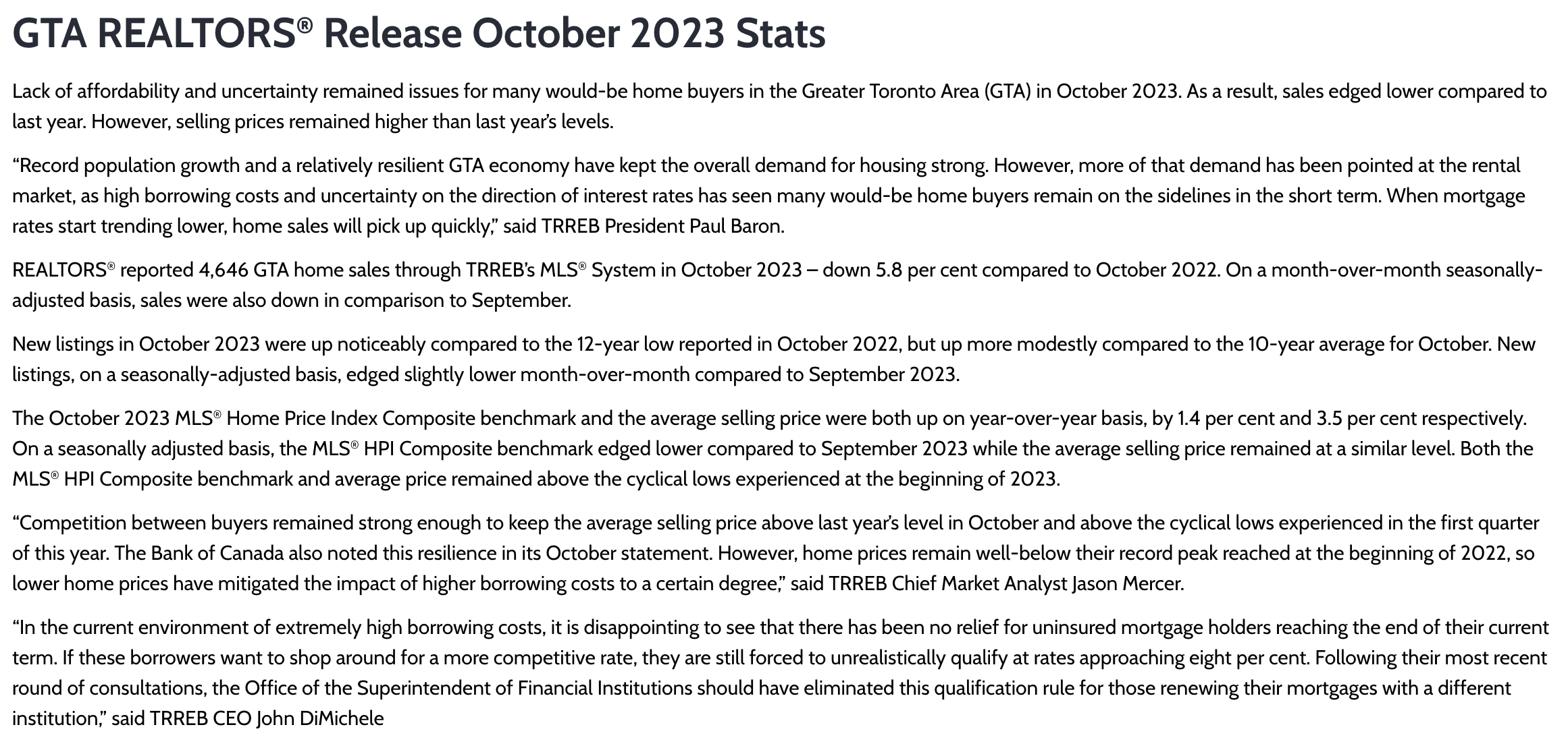 From Toronto Regional Real Estate Board